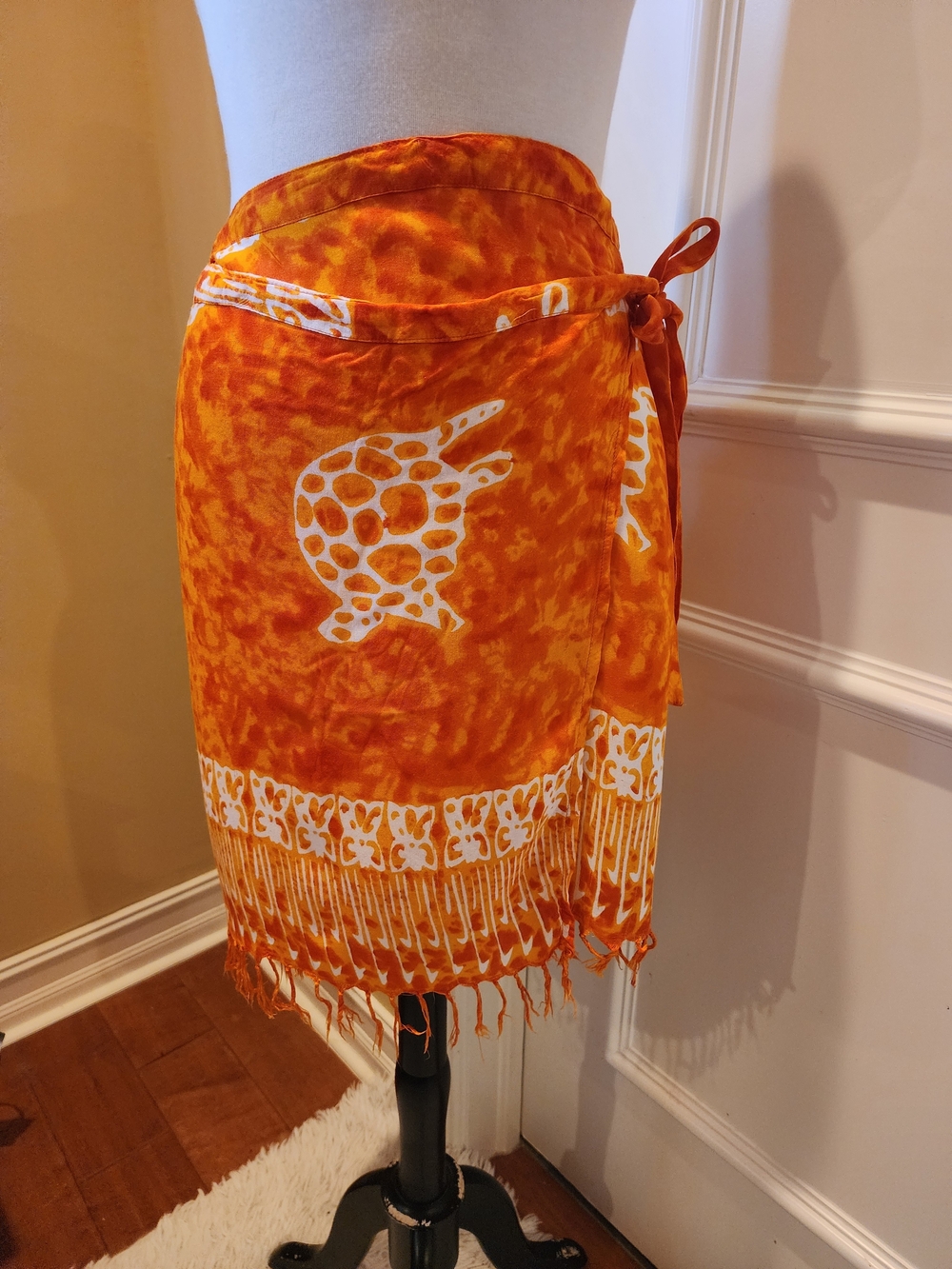 Orange Turtle-Print Women’s Swim Sarong Wrap